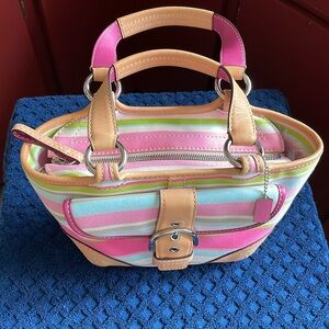 Coach Hampton Soho A063-1889 Multi-Stripe Canvas Leather Vintage Shoulder Bag